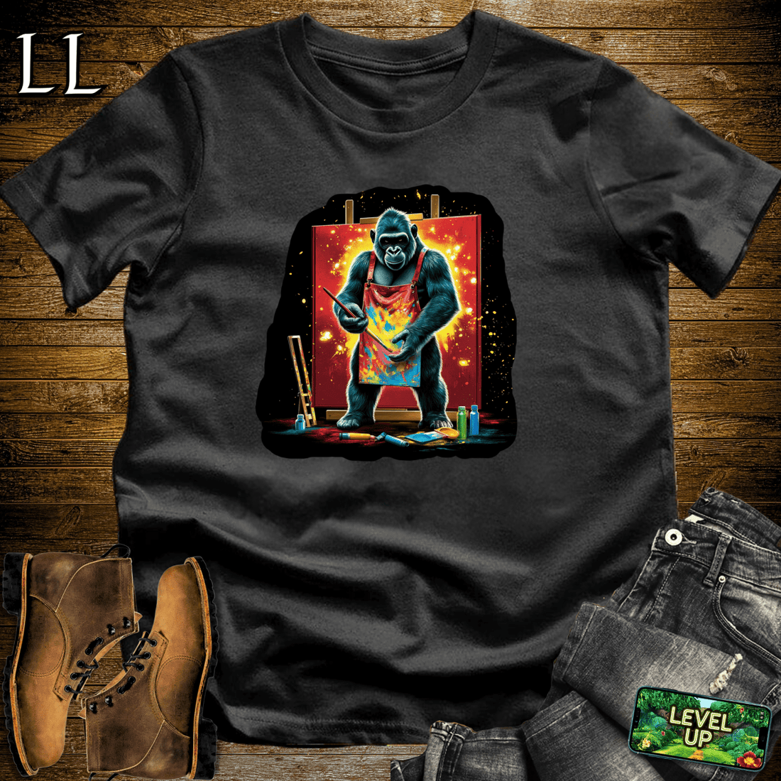 Painter Gorilla Softstyle Tee Black | Artist Gift Tee