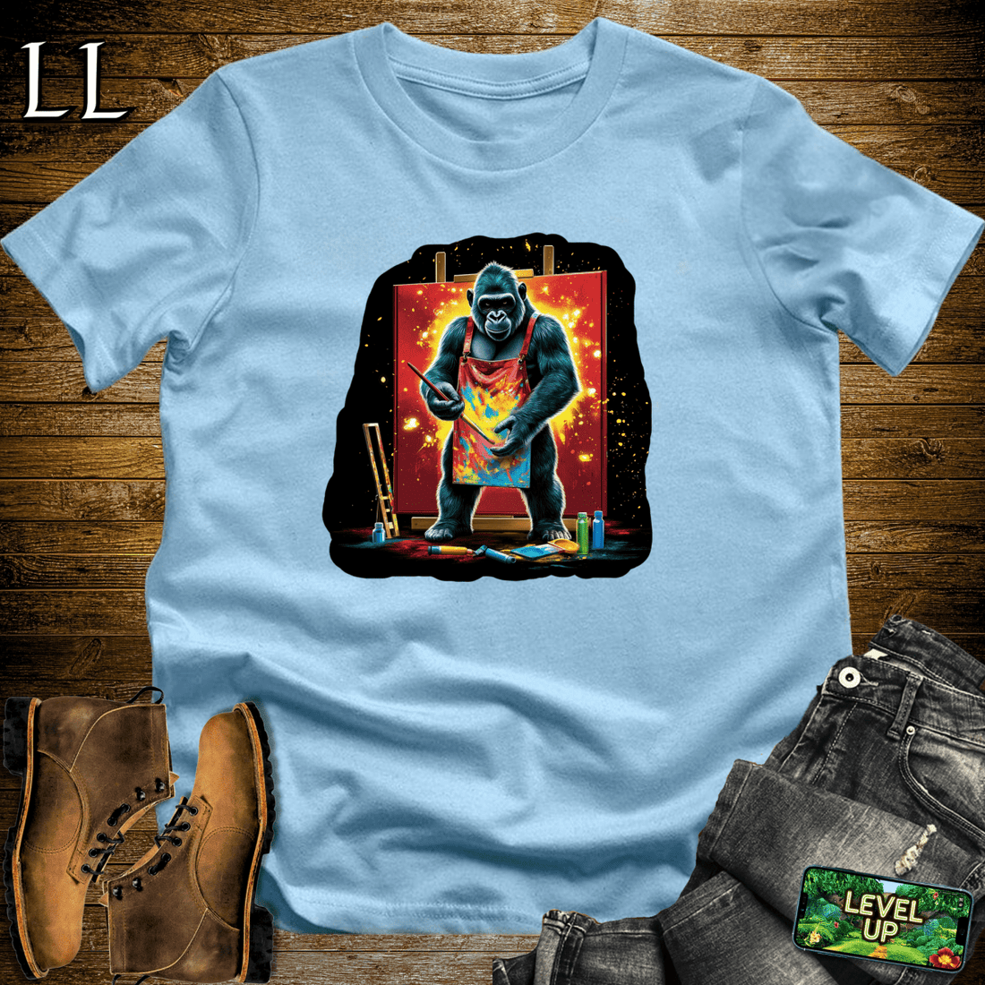 Painter Gorilla Softstyle Tee Light Blue | Artist Gift Tee