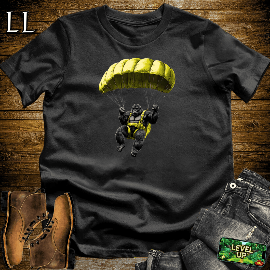 Parachute Gorilla Softstyle Tee Black | Skydive Gift Tee
