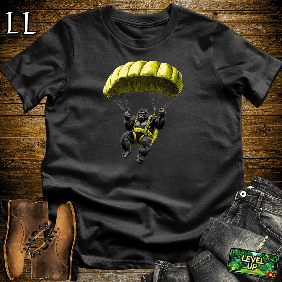 Parachute Gorilla Softstyle Tee - Black - LegacyLayers