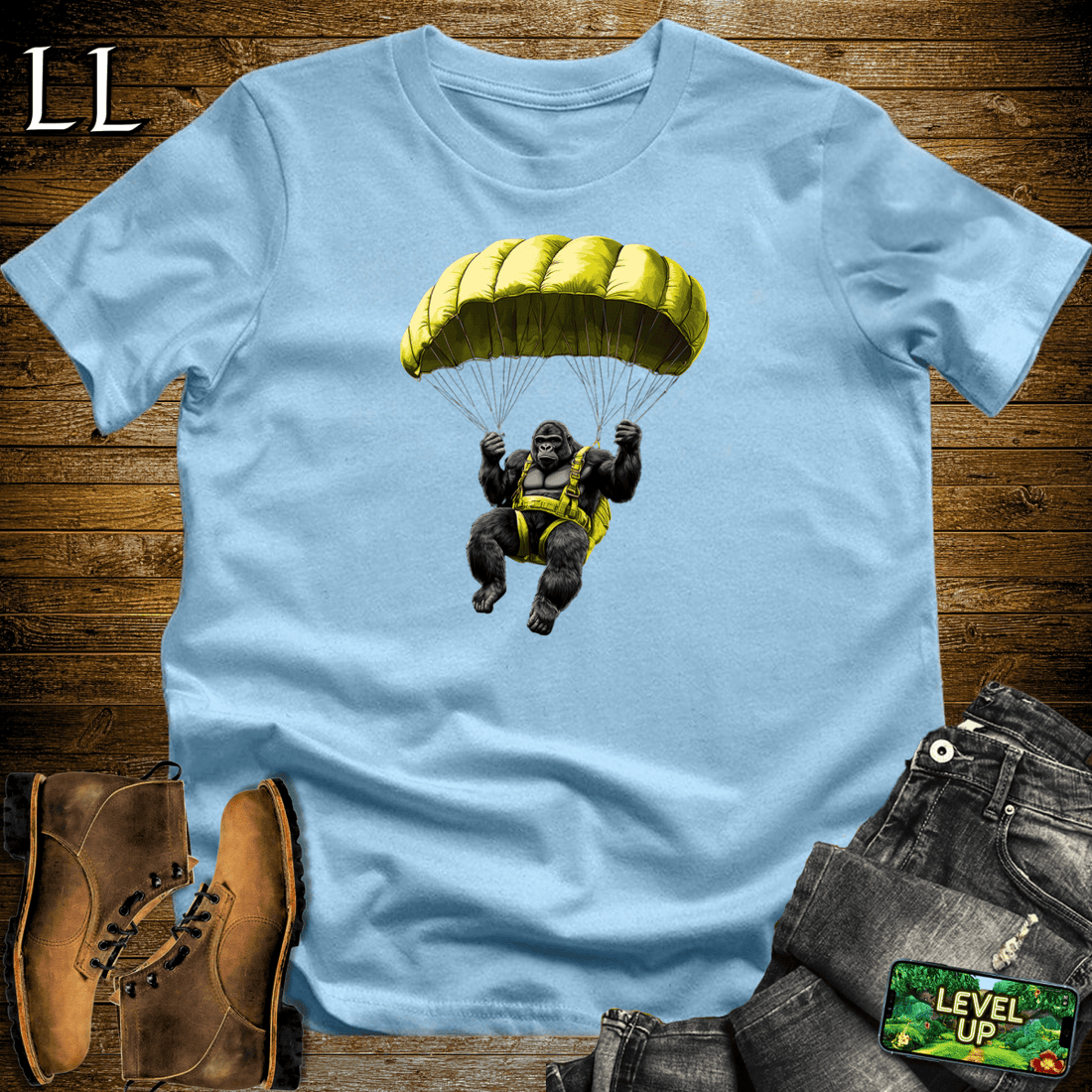 Parachute Gorilla Softstyle Tee Light Blue | Skydive Gift Tee