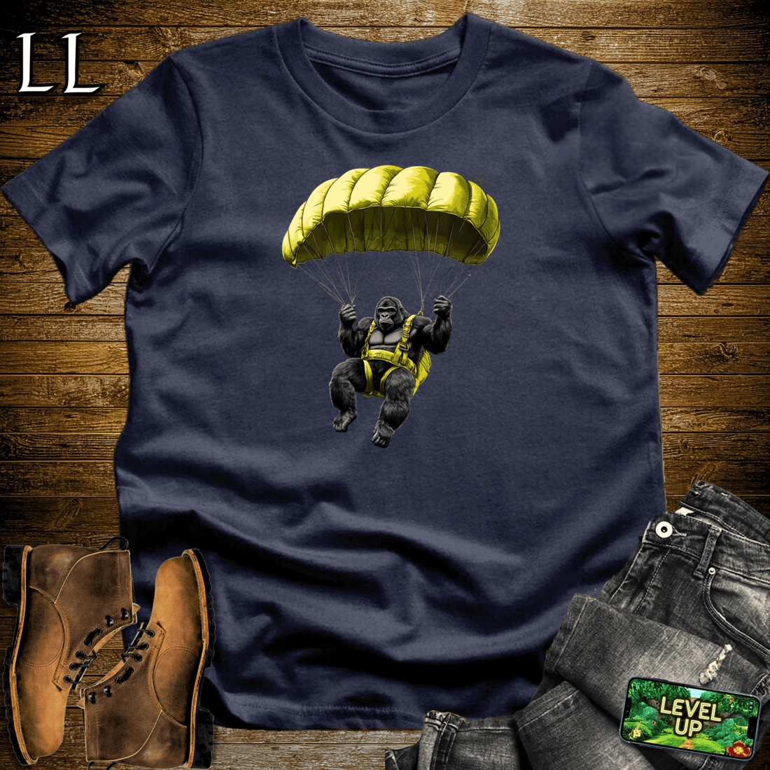 Parachute Gorilla Softstyle Tee Navy | Skydive Gift Tee
