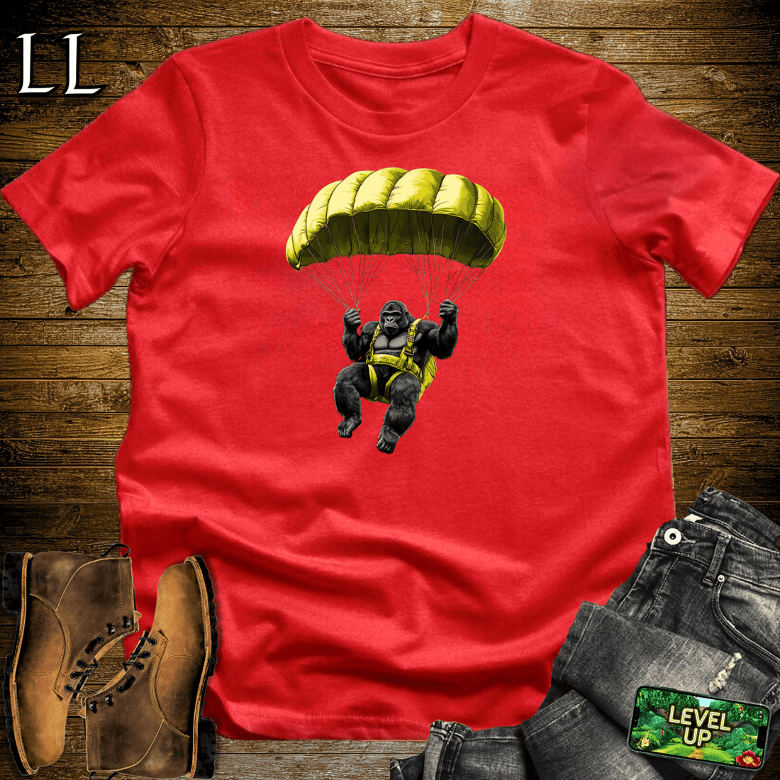 Parachute Gorilla Softstyle Tee Red | Skydive Gift Tee