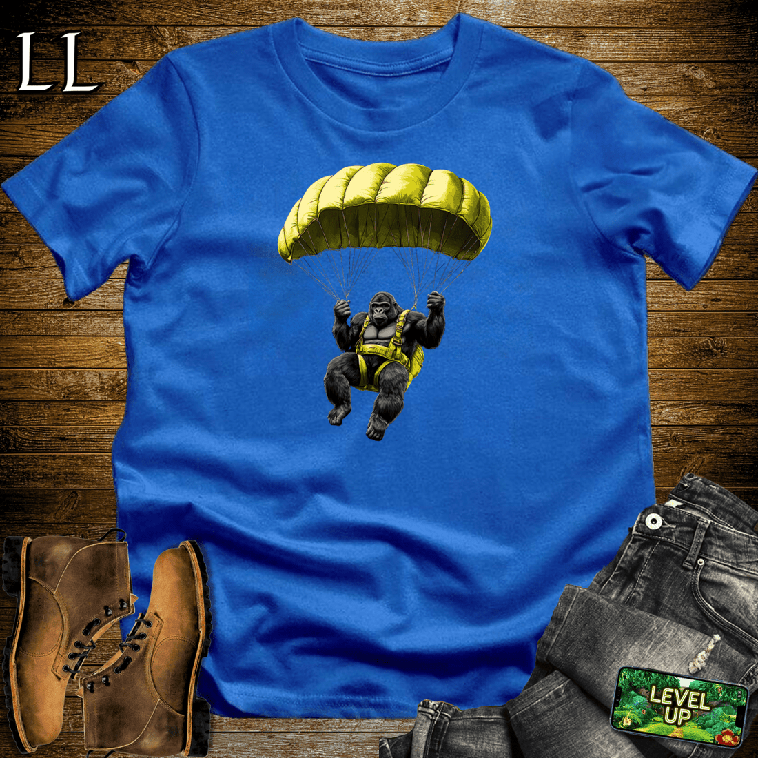 Parachute Gorilla Softstyle Tee Royal | Skydive Gift Tee