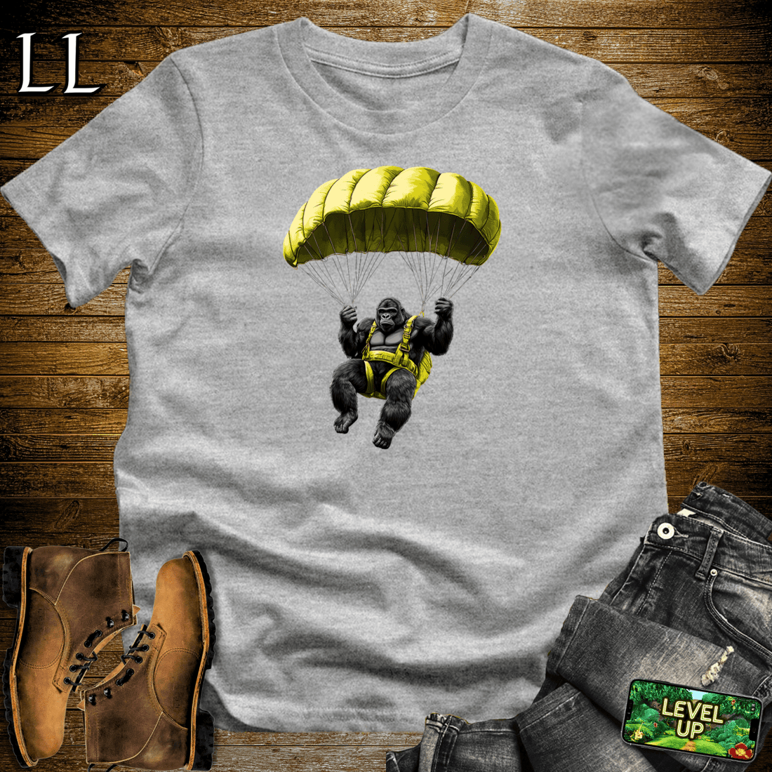 Parachute Gorilla Softstyle Tee Sport Grey | Skydive Gift Tee