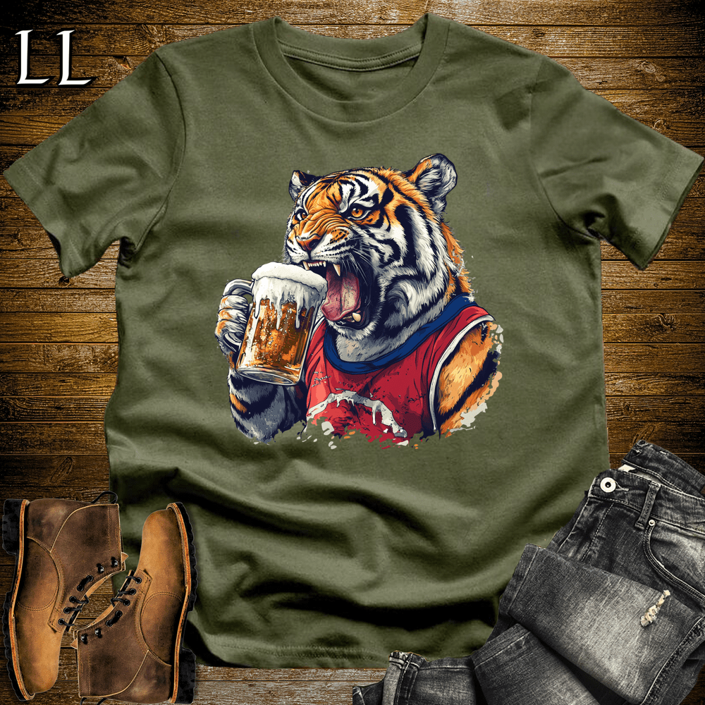 Party Animal Beer Chug Tiger Military Green | Beer Chug Tiger Tee