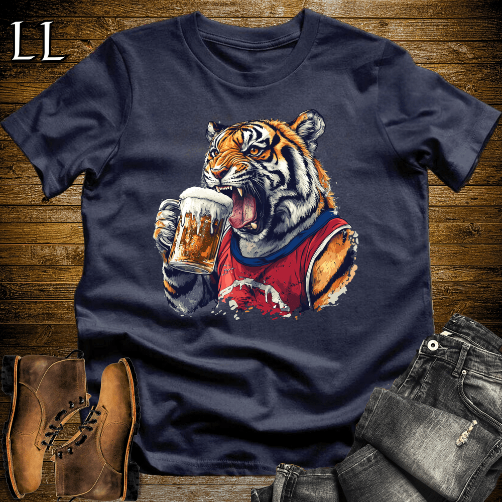 Party Animal Beer Chug Tiger Navy | Beer Chug Tiger Tee