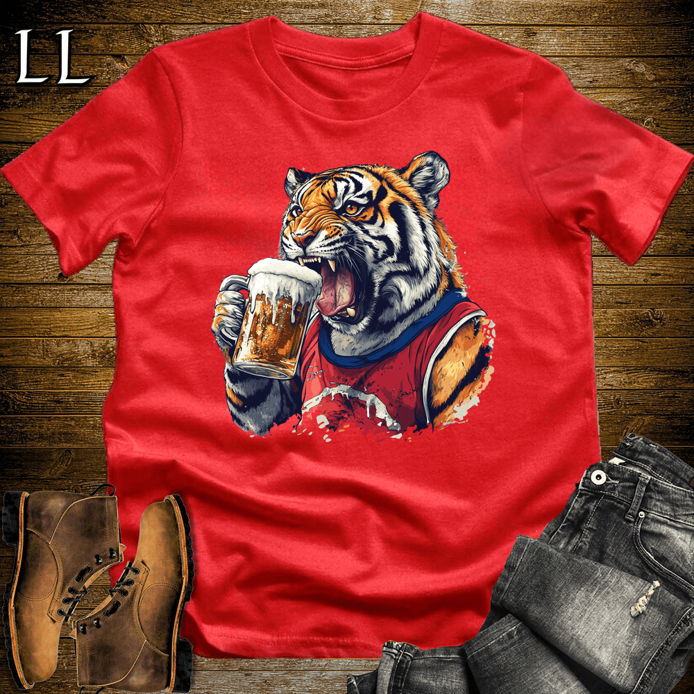 Party Animal Beer Chug Tiger Red | Beer Chug Tiger Tee