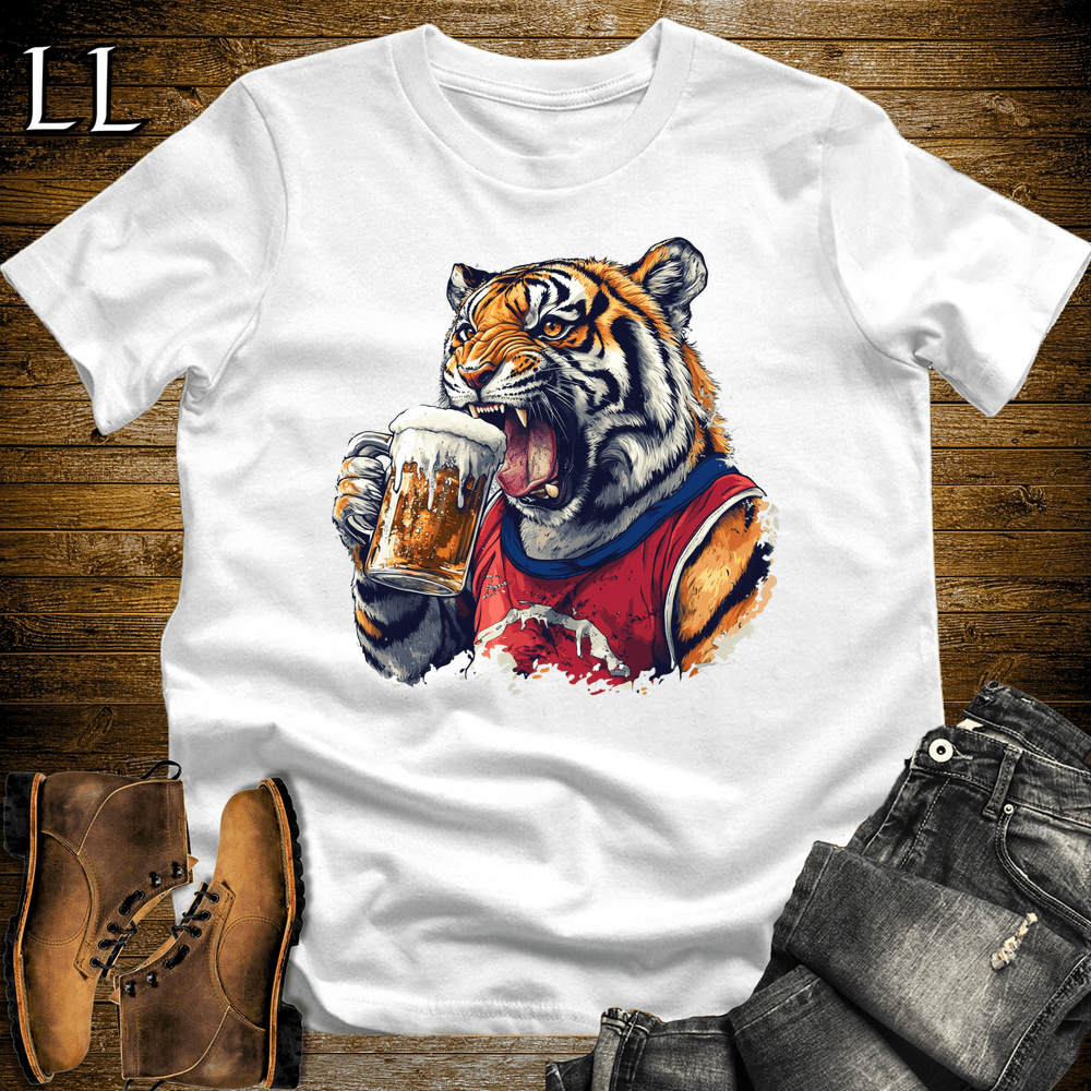 Party Animal Beer Chug Tiger White | Beer Chug Tiger Tee
