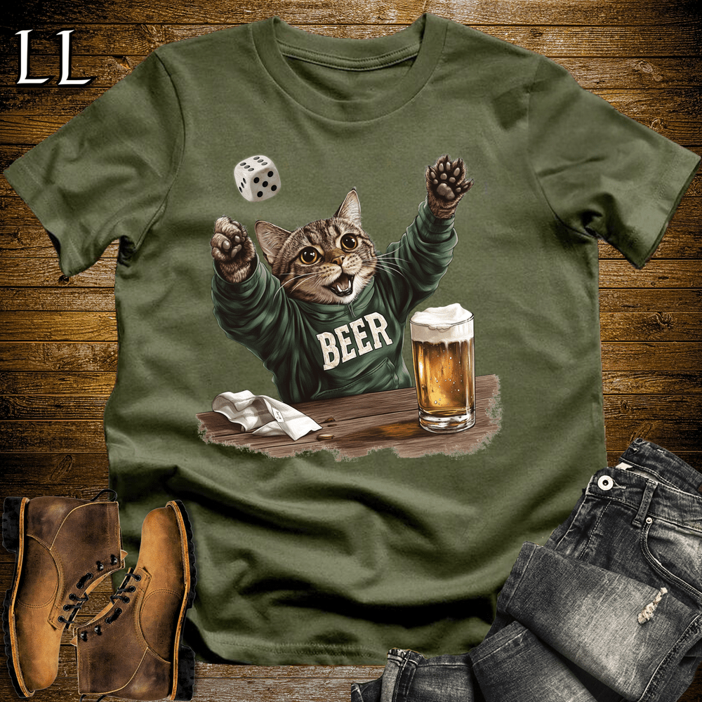 Party Animal Beer Dice Cat Military Green | Beer Dice Cat Tee