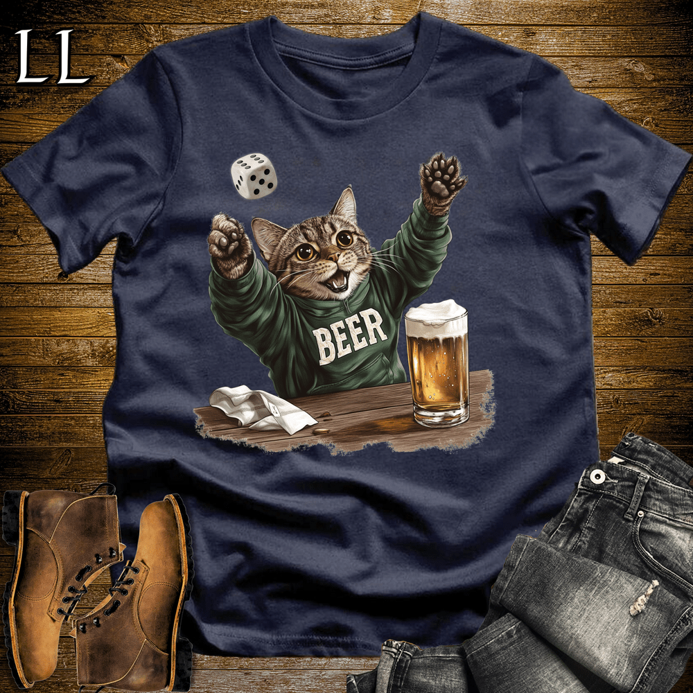 Party Animal Beer Dice Cat Navy | Beer Dice Cat Tee