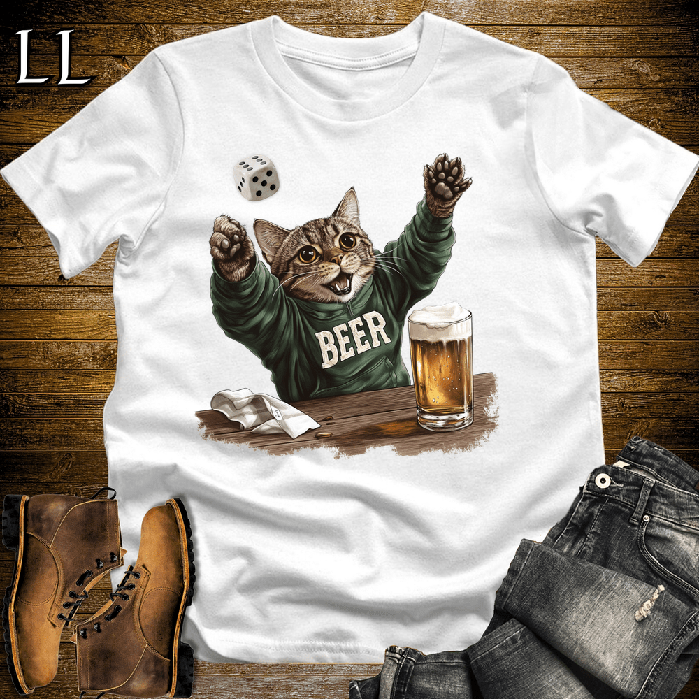 Party Animal Beer Dice Cat White | Beer Dice Cat Tee