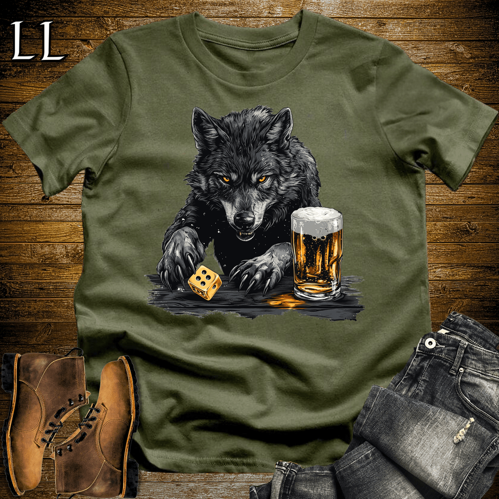 Party Animal Beer Dice Wolf Military Green | Beer Dice Wolf Tee