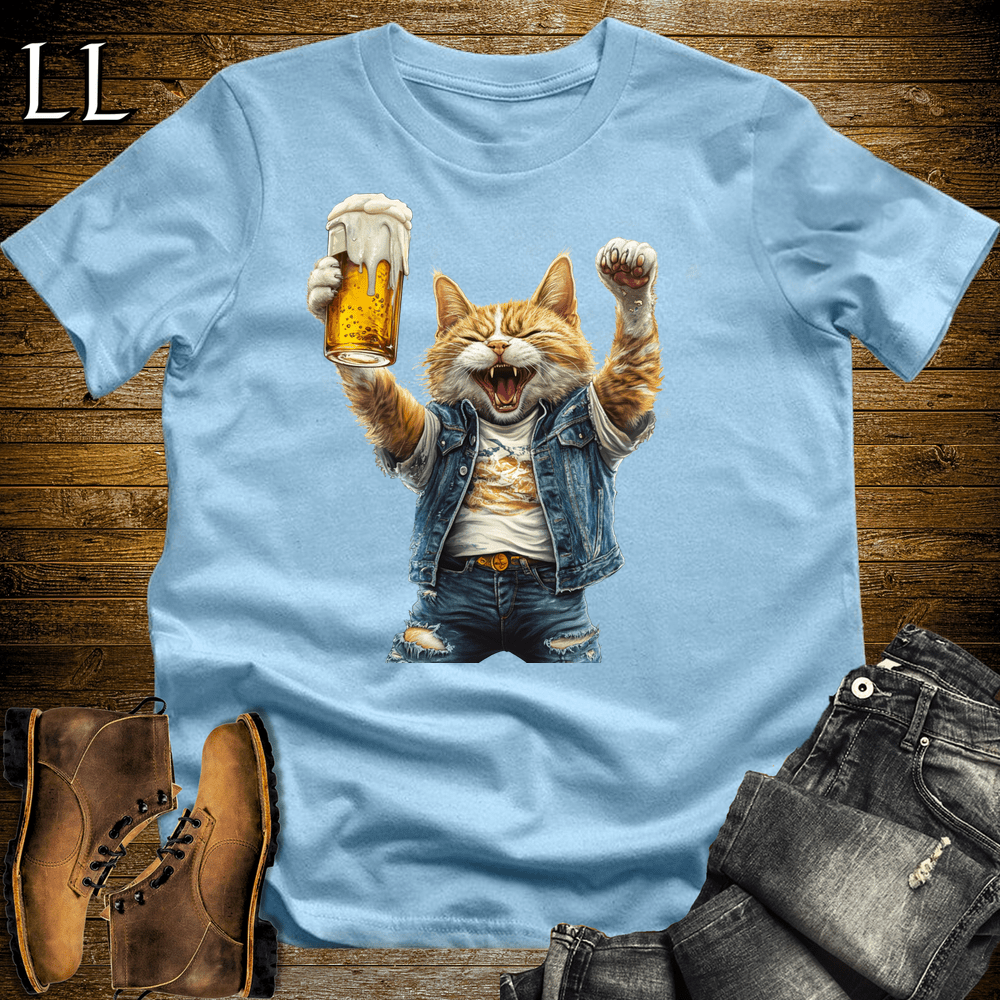 Party Animal Beer Enjoyer Cat Light Blue | Party Animal Tee