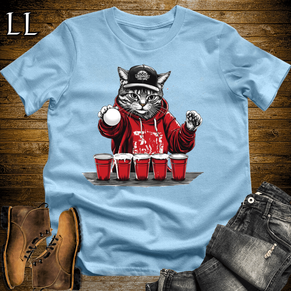Party Animal Beer Pong Cat - Light Blue - LegacyLayers