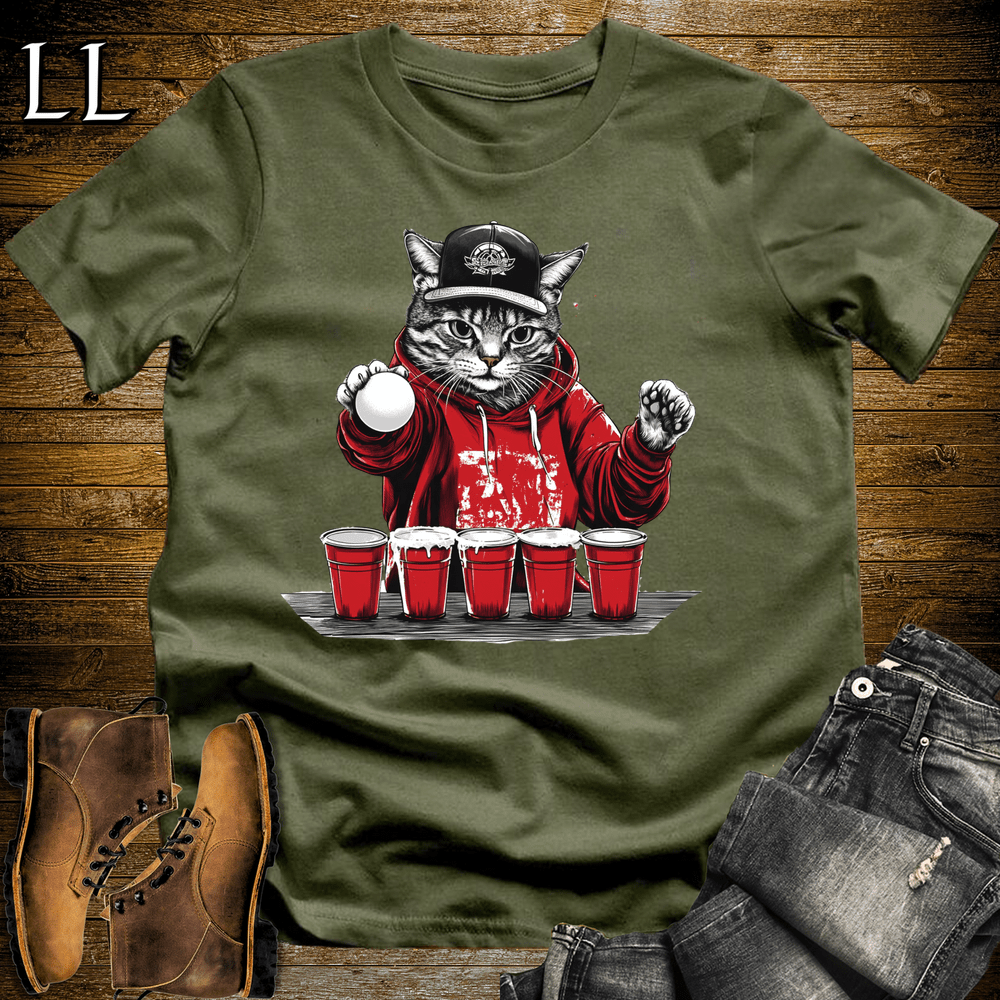 Party Animal Beer Pong Cat Military Green | Beer Pong Cat