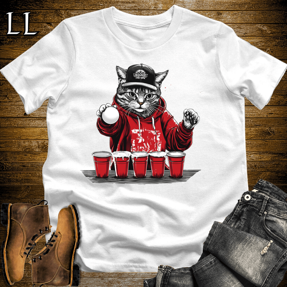 Party Animal Beer Pong Cat - White - LegacyLayers