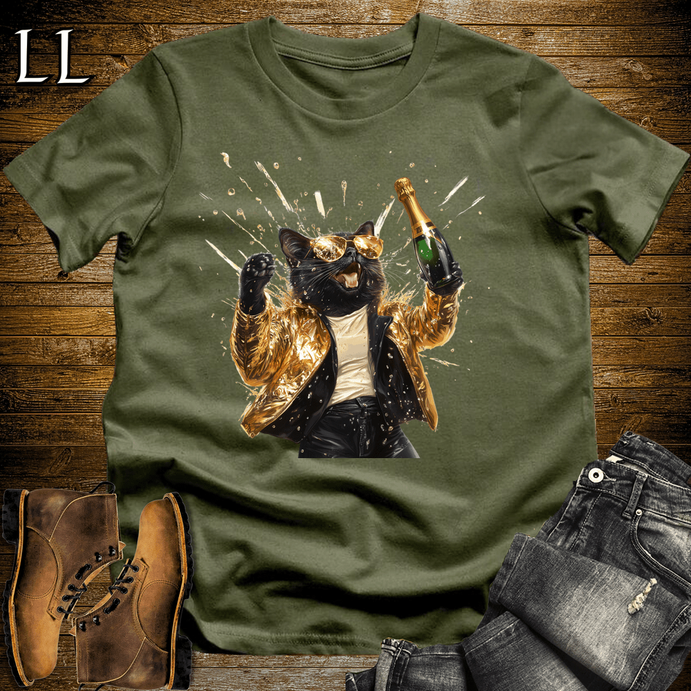 Party Animal Champagne Shower Cat Military Green | Champagne Cat