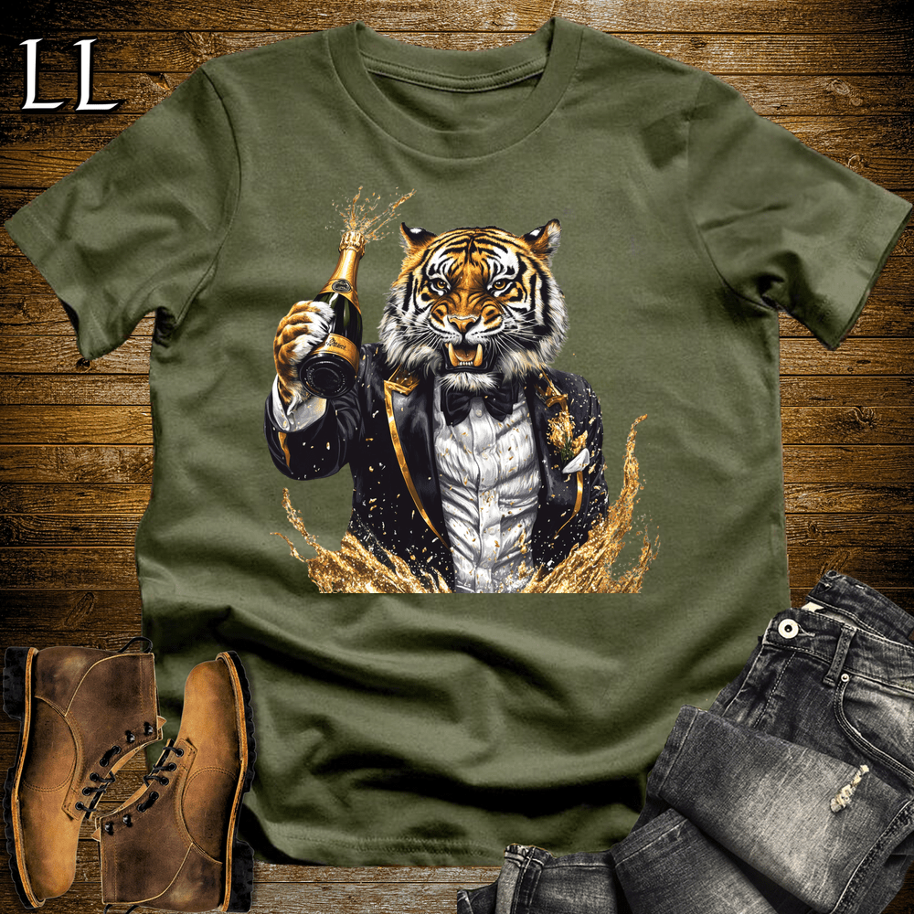 Party Animal Champagne Shower Tiger Military Green | Champagne Shower Tiger