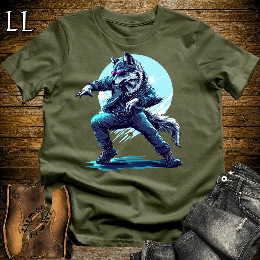 Party Animal Dancing Wolf Military Green | Dancing Wolf Tee