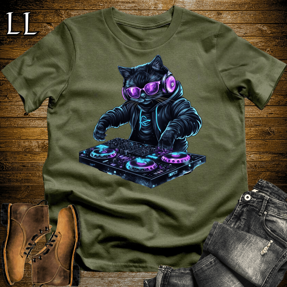 Party Animal DJ Cat Military Green | Party Animal Tee