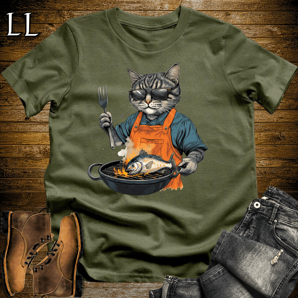Party Animal Grill Cat Military Green | Party Animal Tee