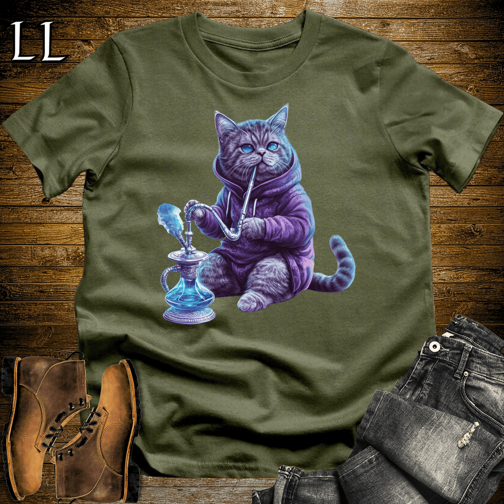 Party Animal Hookah Cat Military Green | Party Animal Tee