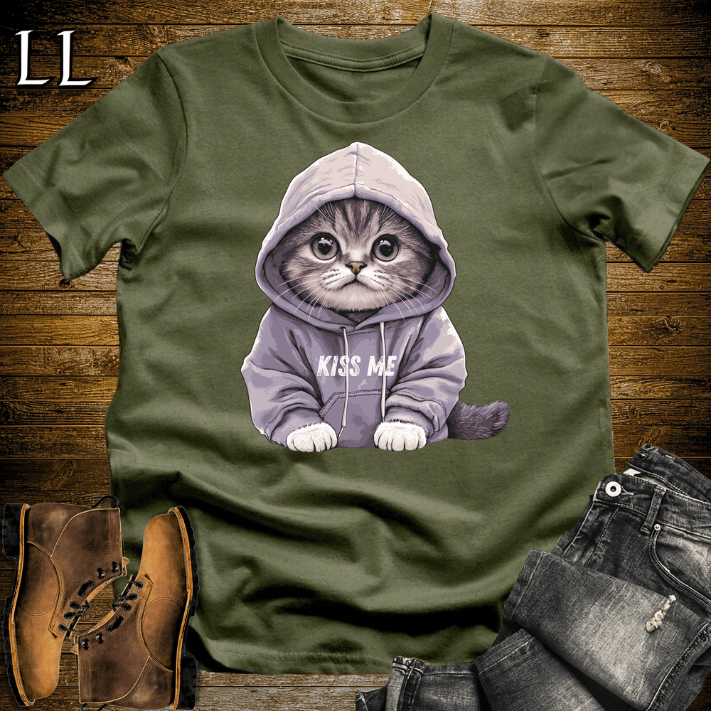 Party Animal Kiss Me Cat Military Green | Party Animal Tee