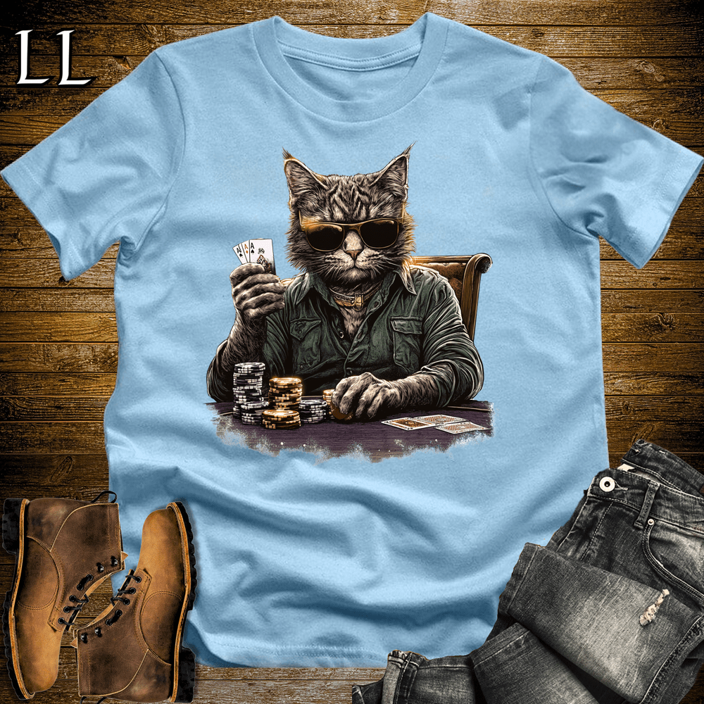 Party Animal Poker Night Cat Light Blue | Party Animal Tee