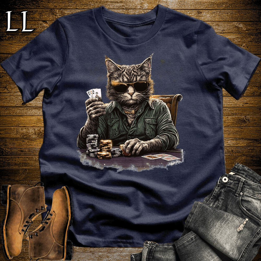Party Animal Poker Night Cat Navy | Party Animal Tee