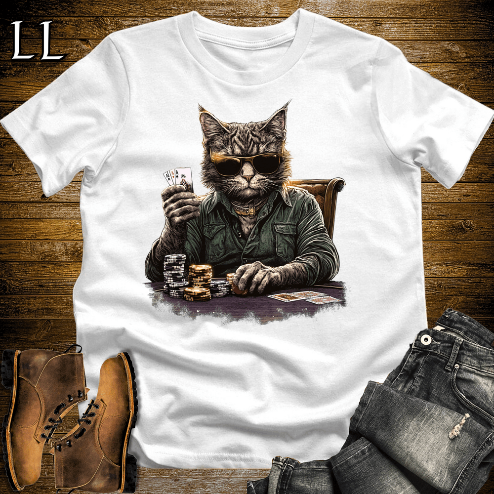 Party Animal Poker Night Cat White | Party Animal Tee