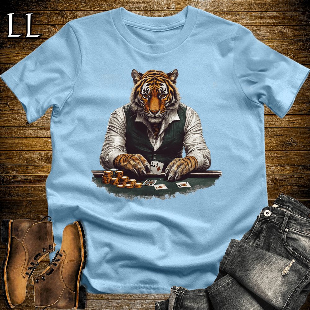 Party Animal Poker Tiger Light Blue | Poker Tiger Tee