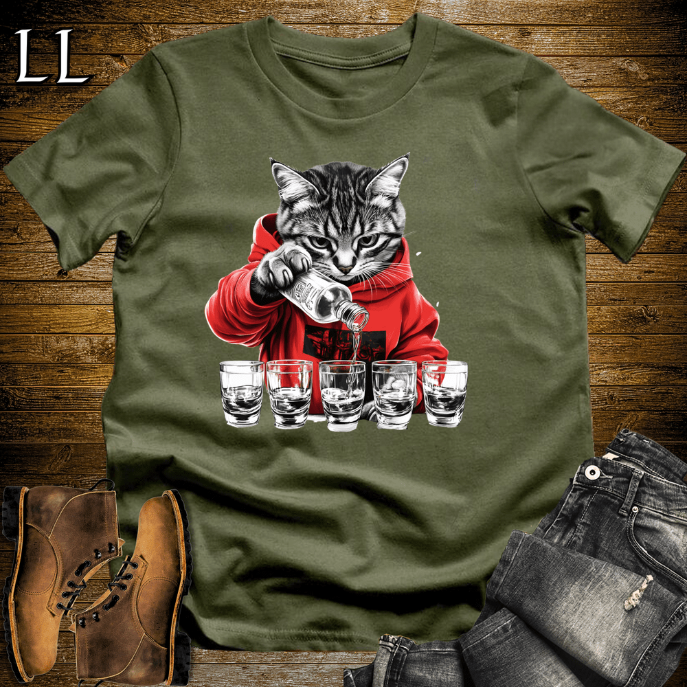 Party Animal Shots Cat Military Green | Party Animal Tee