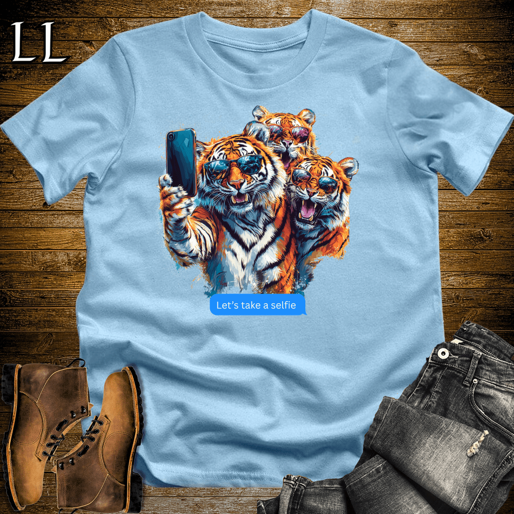 Party Animal Selfie Tiger Light Blue | Selfie Tiger | Party Animal Tee