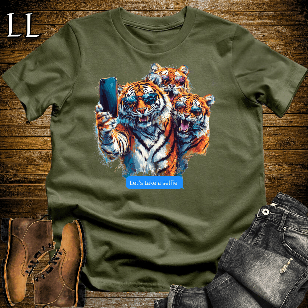 Party Animal Selfie Tiger Military Green | Selfie Tiger | Party Animal Tee