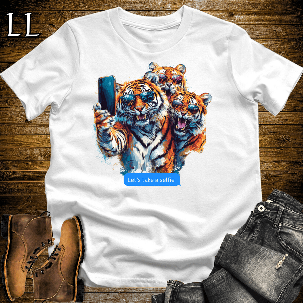 Party Animal Selfie Tiger White | Selfie Tiger | Party Animal Tee