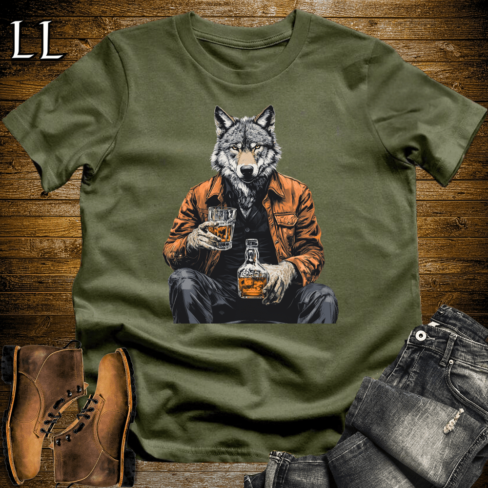 Party Animal Whiskey Wolf Military Green | Whiskey Wolf Tee