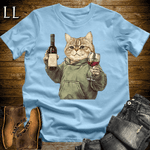 Party Animal Wine Night Cat Light Blue | Party Animal Tee