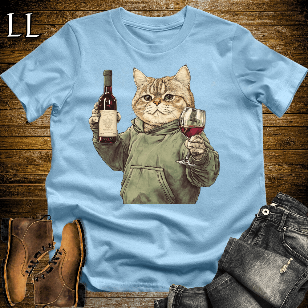 Party Animal Wine Night Cat Light Blue | Party Animal Tee