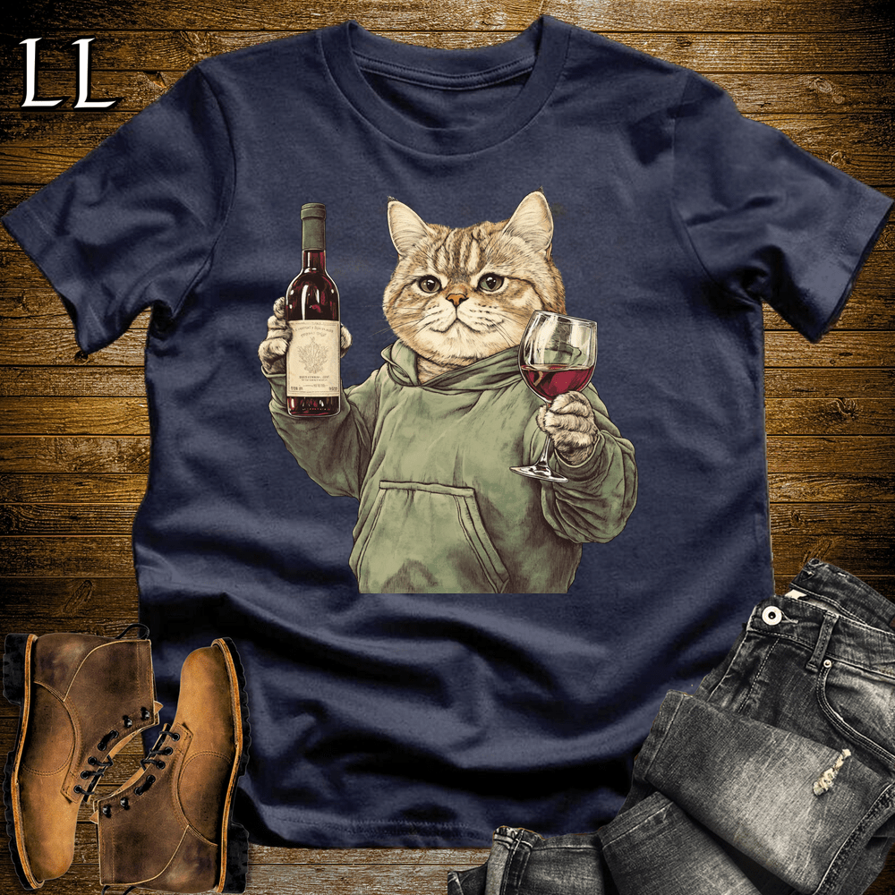 Party Animal Wine Night Cat Navy | Party Animal Tee