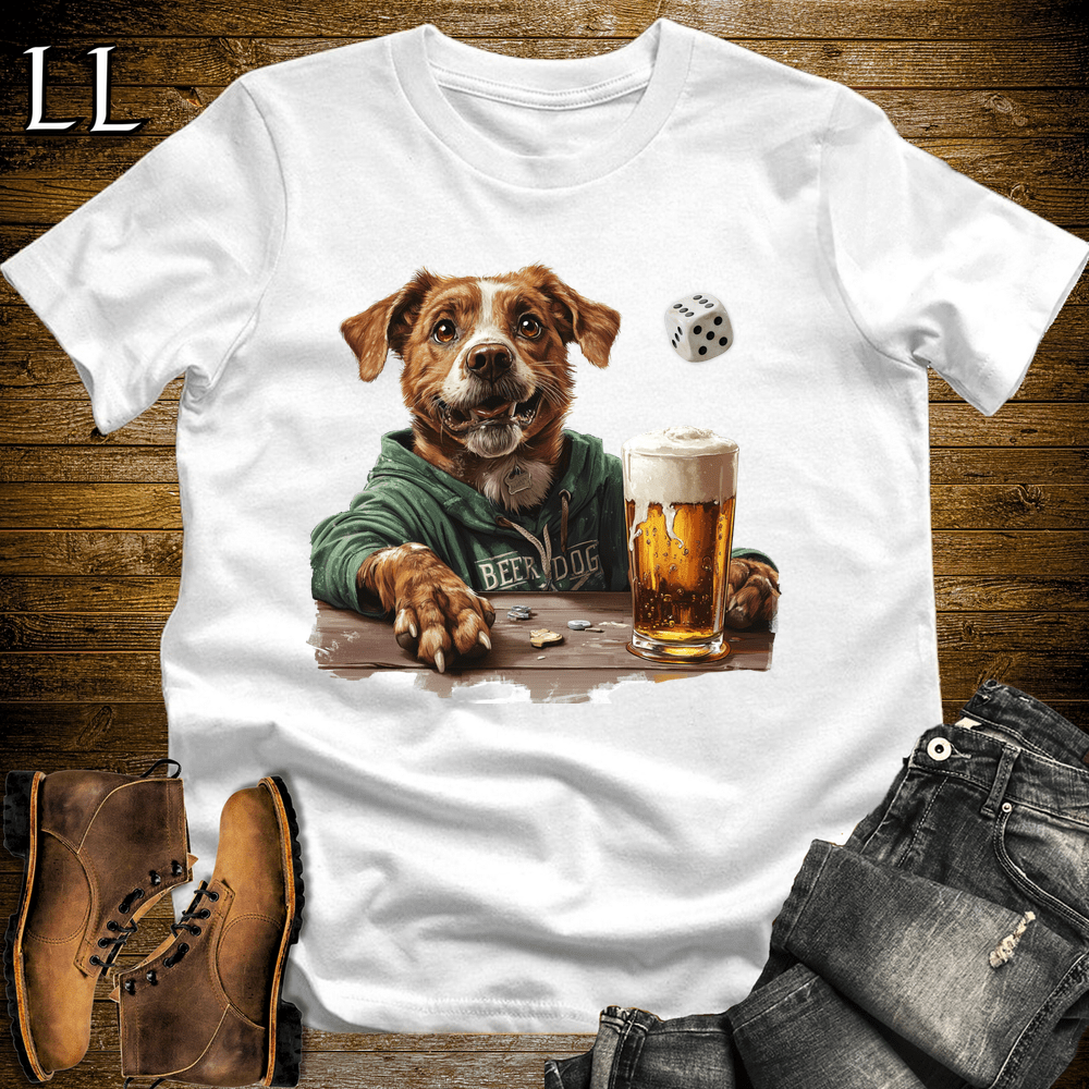 Party Animals Beer Dice Dog White | Beer Dice Dog | Party Animal Tee