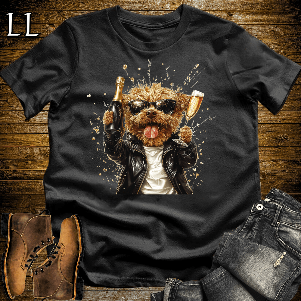 Party Animals Champagne Shower Dog Black | Champagne Dog | Party Animal Tee