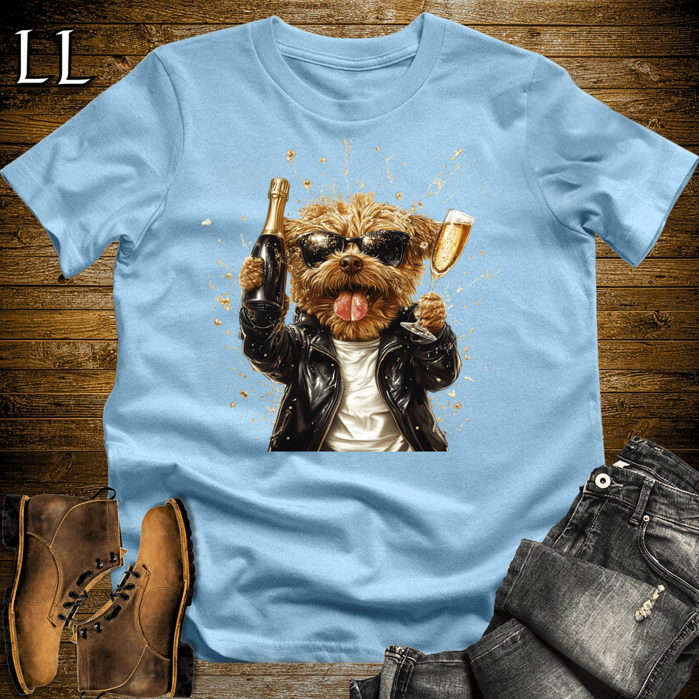 Party Animals Champagne Shower Dog Light Blue | Champagne Dog | Party Animal Tee