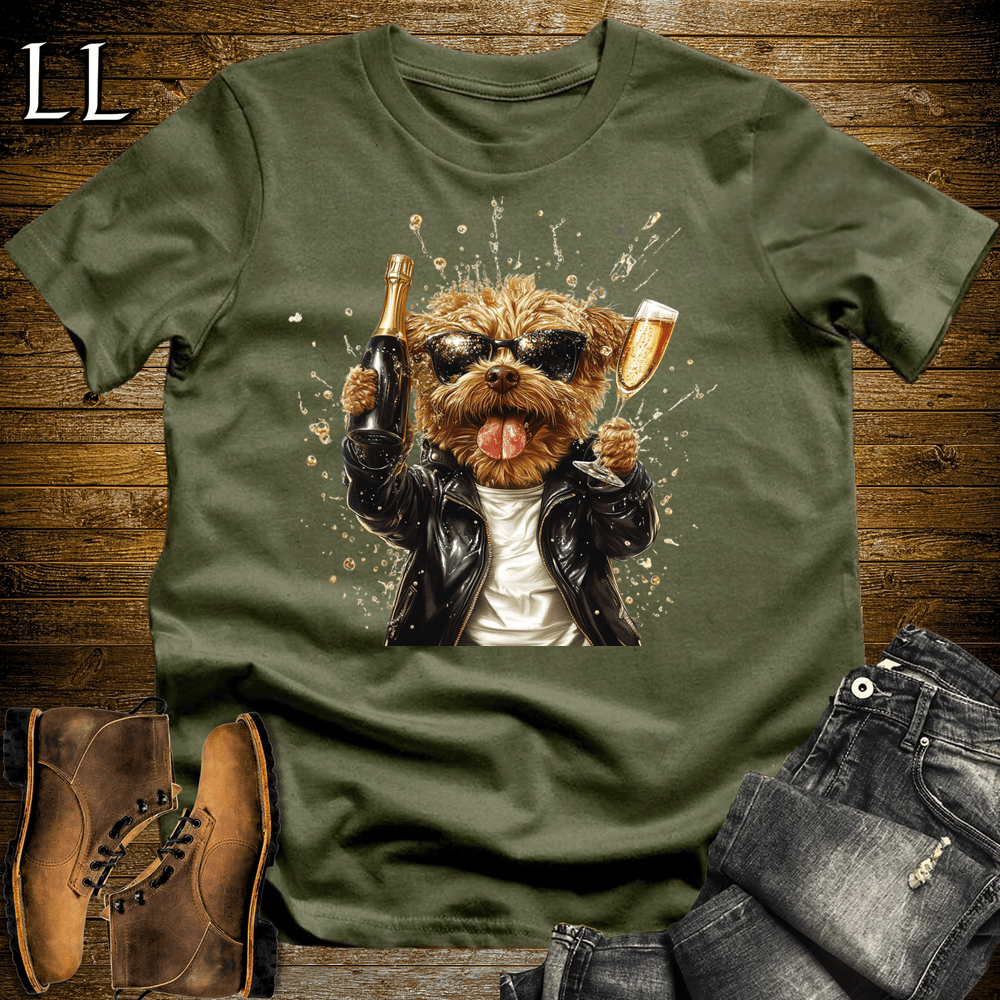 Party Animals Champagne Shower Dog Military Green | Champagne Dog | Party Animal Tee
