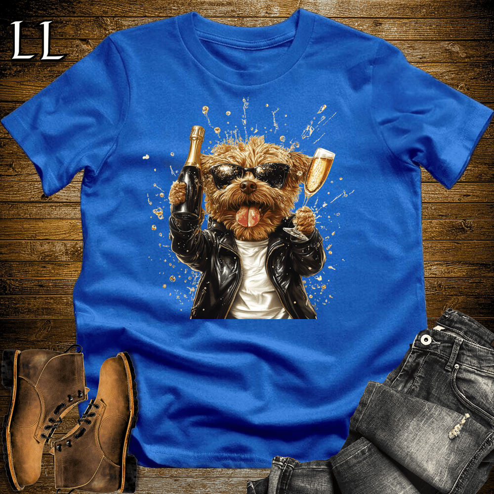 Party Animals Champagne Shower Dog Royal Blue | Champagne Dog | Party Animal Tee