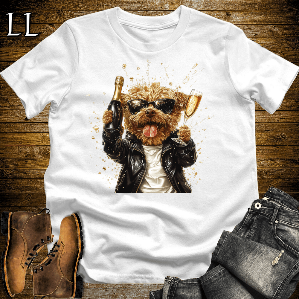 Party Animals Champagne Shower Dog White | Champagne Dog | Party Animal Tee