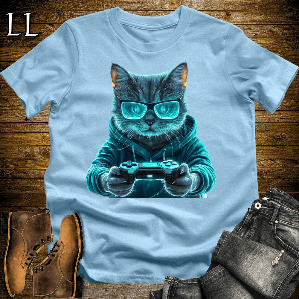 Party Animals Gaming Night Cat Light Blue | Party Animal Tee