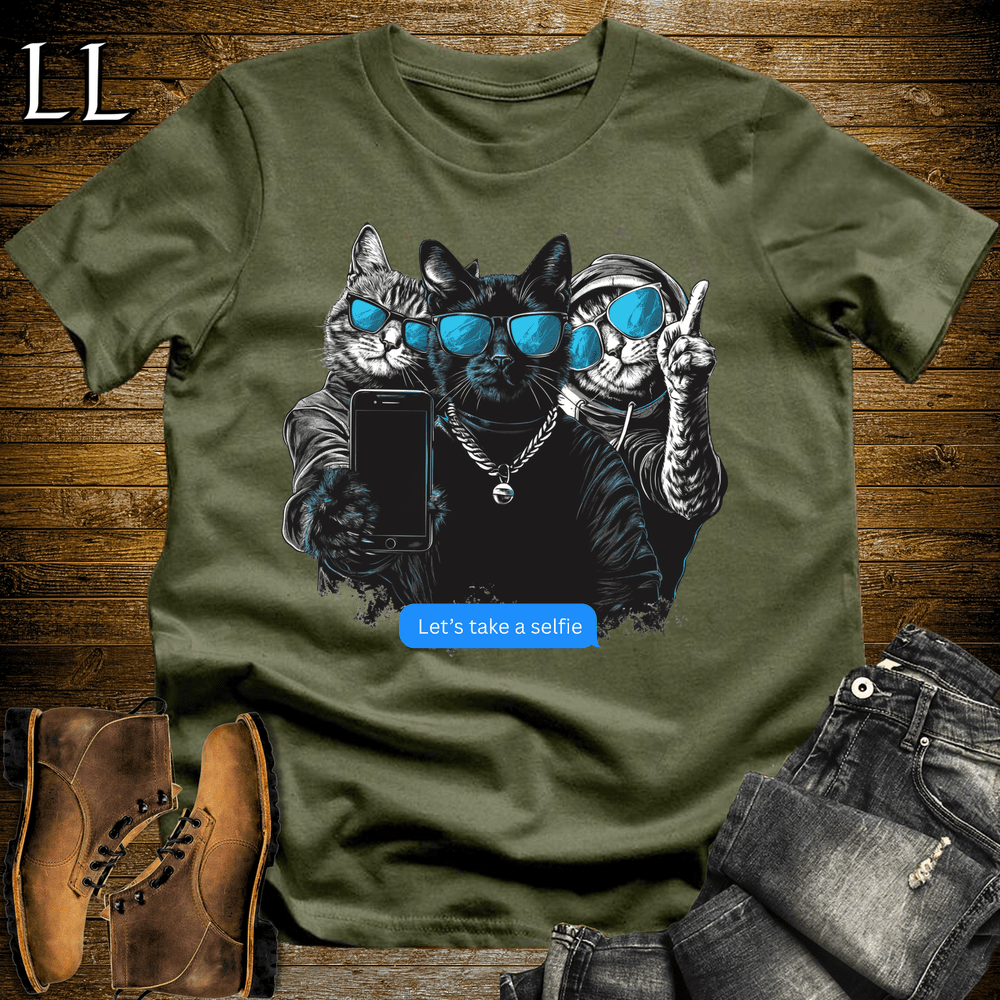 Party Animals Selfie Cats Military Green | Party Animal Tee