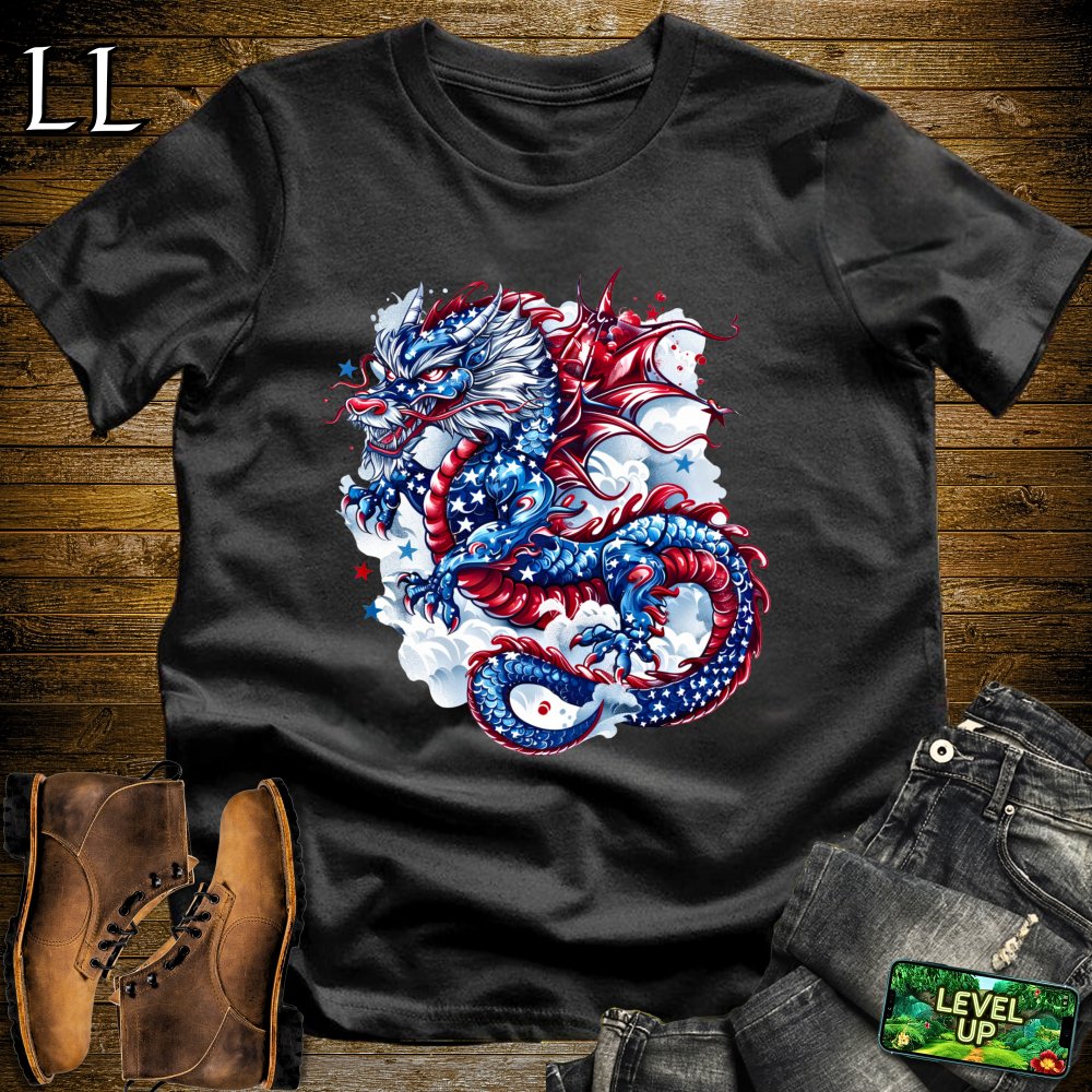 Patriotic Dragon Softstyle Tee - Black - LegacyLayers