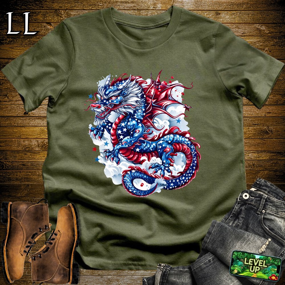 Patriotic Dragon Softstyle Tee - Military Green - LegacyLayers